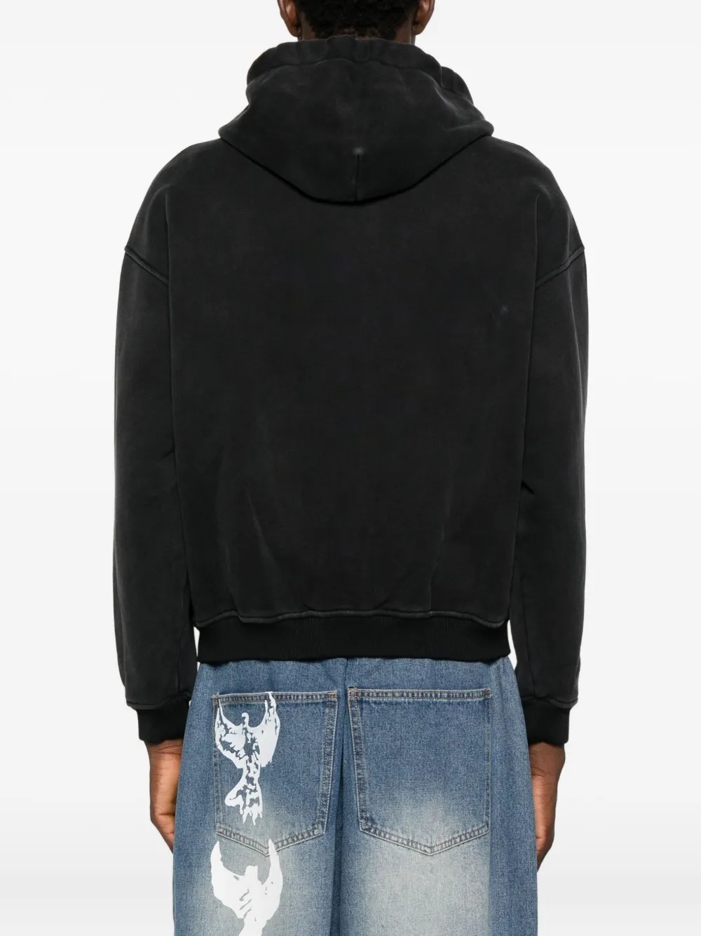 Sweat à capuche oversize en coton 600 g avec poche, orné d'appliqués brodés et délavés à l'acide. 4