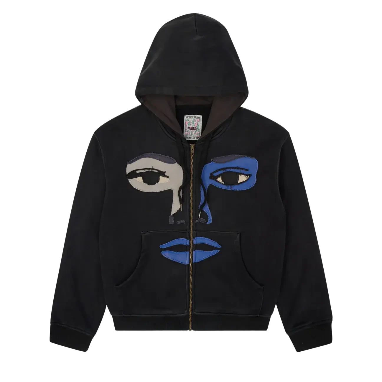 Sweat à capuche oversize en coton 600 g avec poche, orné d'appliqués brodés et délavés à l'acide. 1