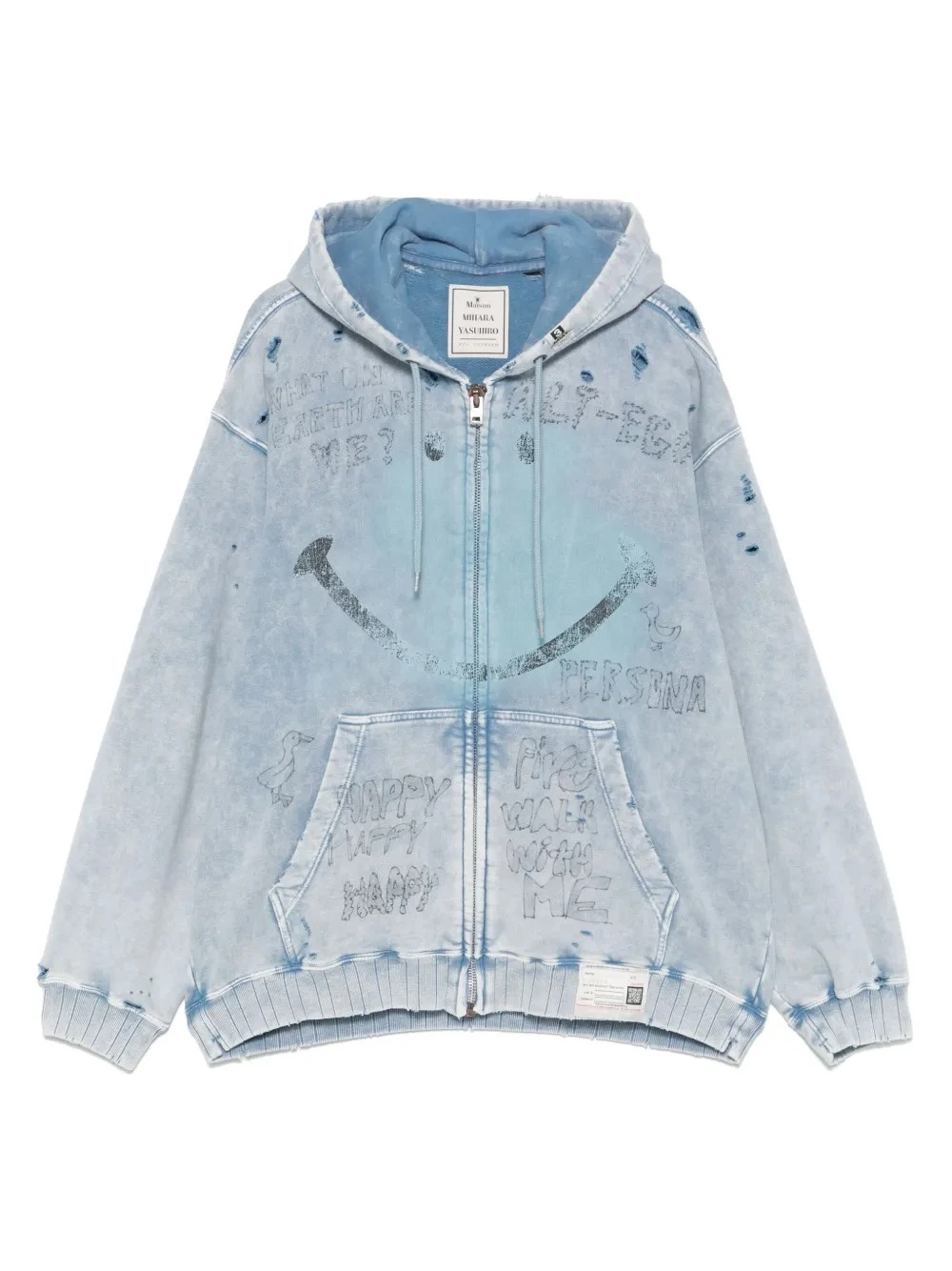 Sweat à capuche oversize en coton 470 g, délavé à l'acide et orné d'appliqués, avec poche. 1