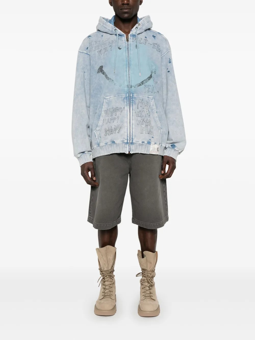 Sweat à capuche oversize en coton 470 g, délavé à l'acide et orné d'appliqués, avec poche. 5