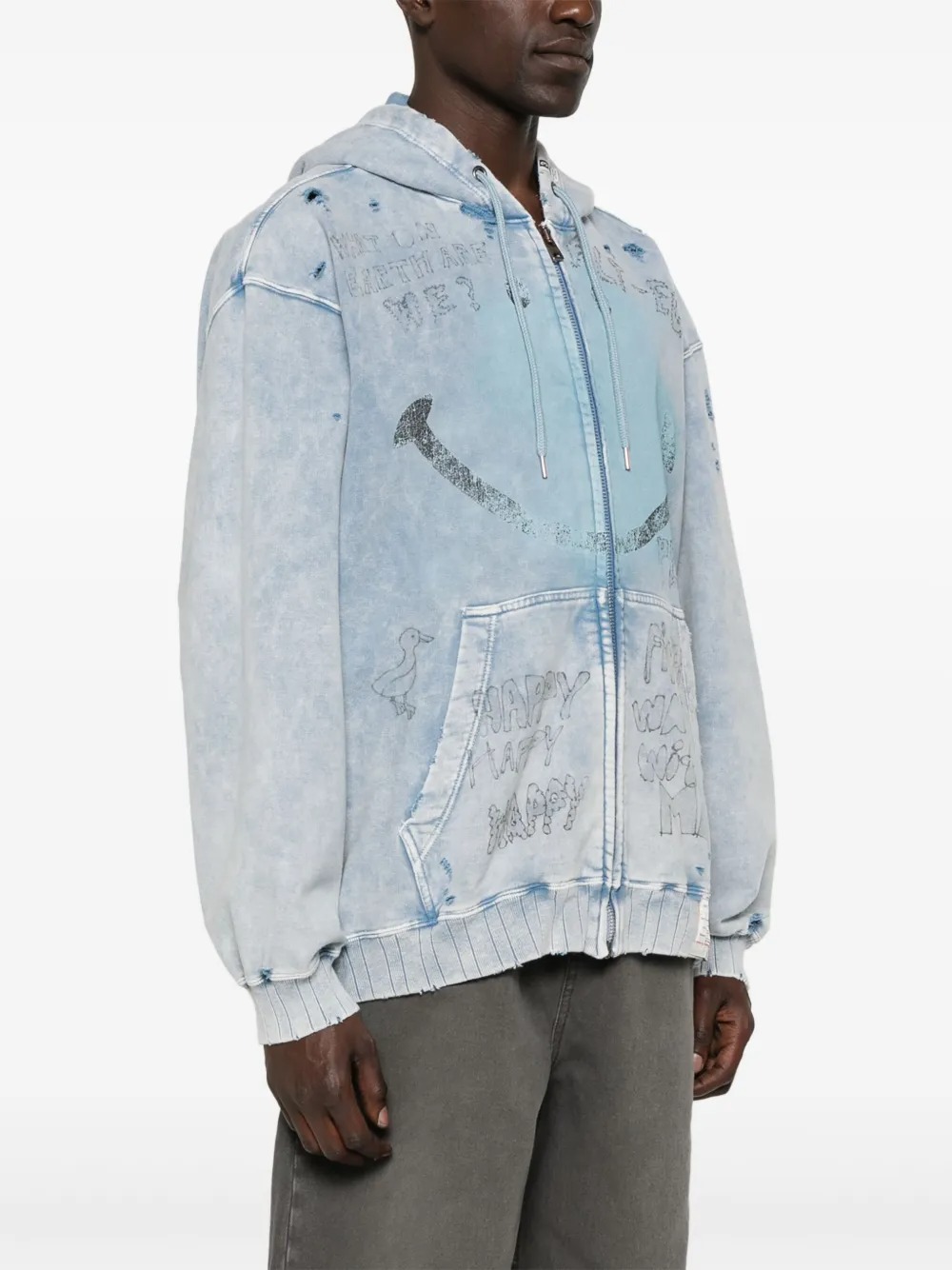 Sweat à capuche oversize en coton 470 g, délavé à l'acide et orné d'appliqués, avec poche. 4