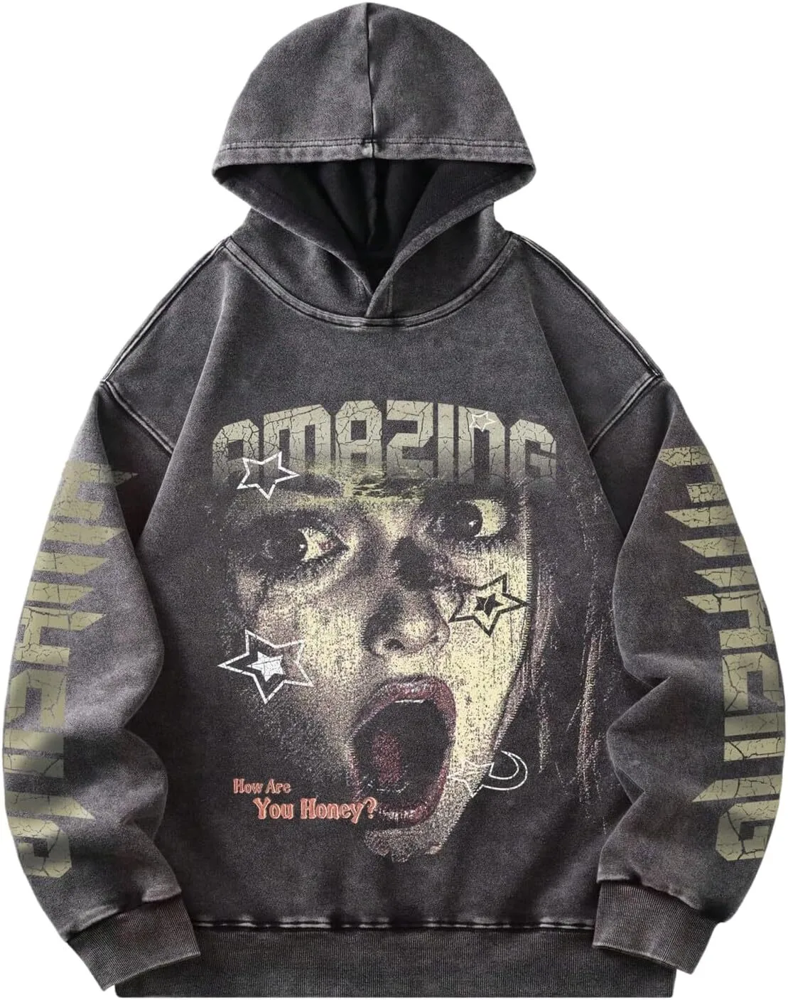Custom Clothing Manufacturer Printing Acid Wash Distressed Oversized 600g Cotton Hoodie-HD032 1