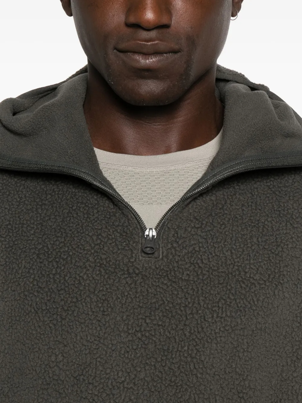 Moletom com capuz de algodão fleece de 420 GSM, mangas compridas, gola alta e meio zíper, com bolso - HZHD002 2