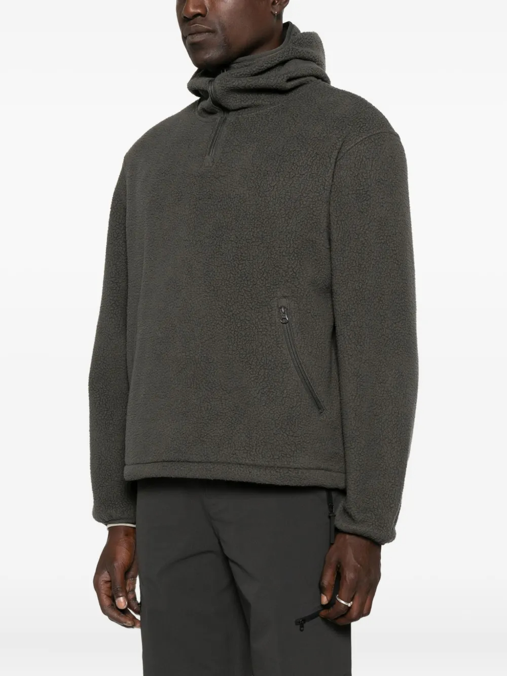 Moletom com capuz de algodão fleece de 420 GSM, mangas compridas, gola alta e meio zíper, com bolso - HZHD002 3