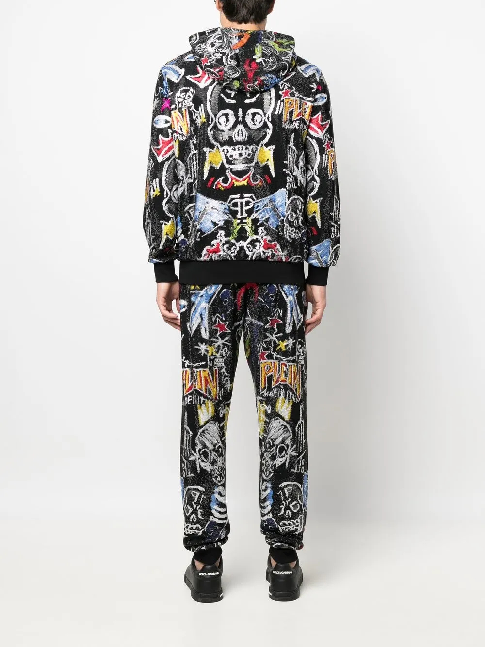 Ensemble de survêtement streetwear à col montant et imprimé graphique orné de strass (320 g) - SWTS002 4