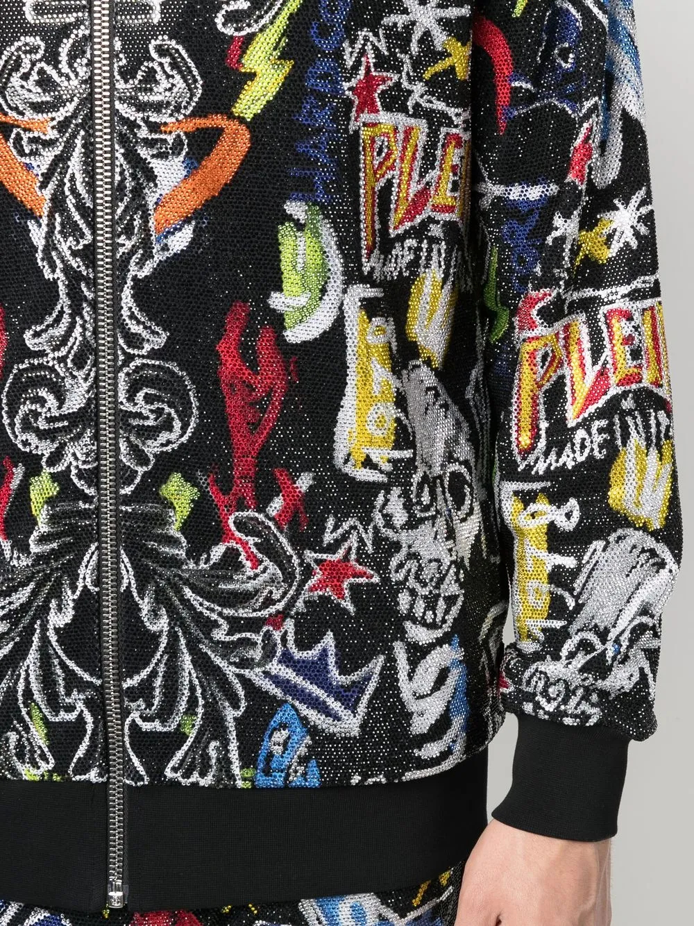 Ensemble de survêtement streetwear à col montant et imprimé graphique orné de strass (320 g) - SWTS002 5