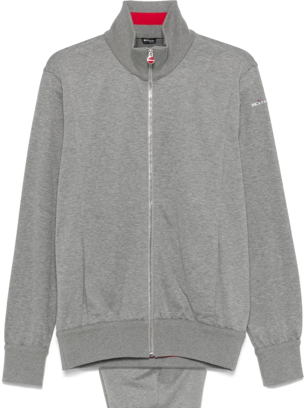 330G Light Grey Embroidered Cotton-Blend Full-Zip Stand Collar Streetwear Tracksuit Set
