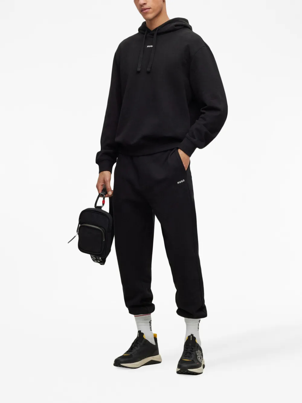 330G Black Logo Hooded Drop Shoulder CottonStreetwear Tracksuit Set-SWTS004 4