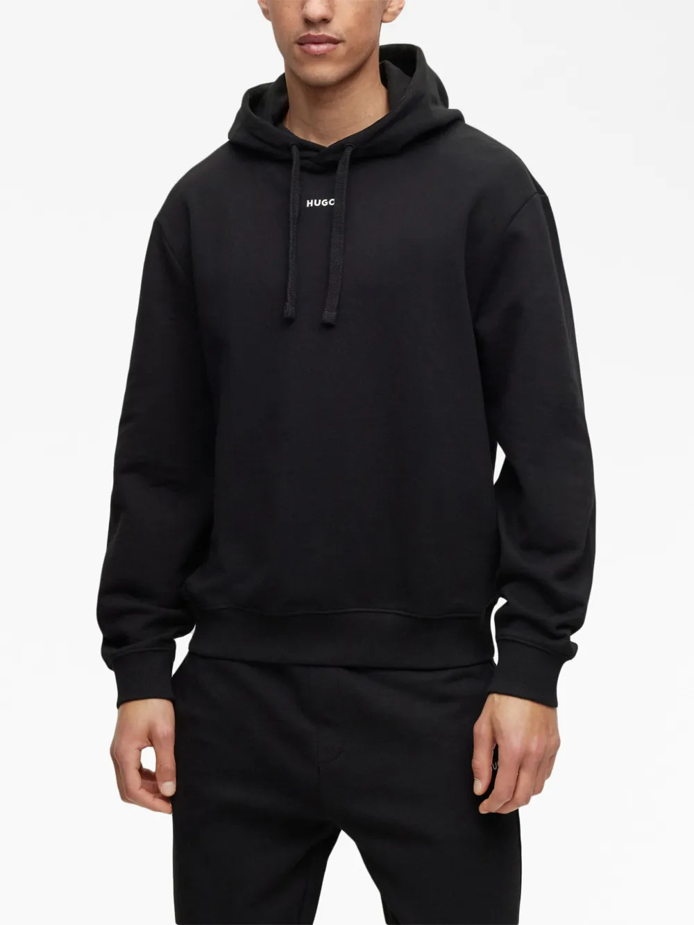 330G Black Logo Hooded Drop Shoulder CottonStreetwear Tracksuit Set-SWTS004 2