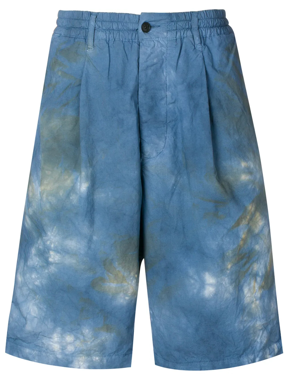 380GSM Blue Hand-Tie-Dye Cotton Bermuda Shorts | Elastic Waist + Pleated Yoke-SS001