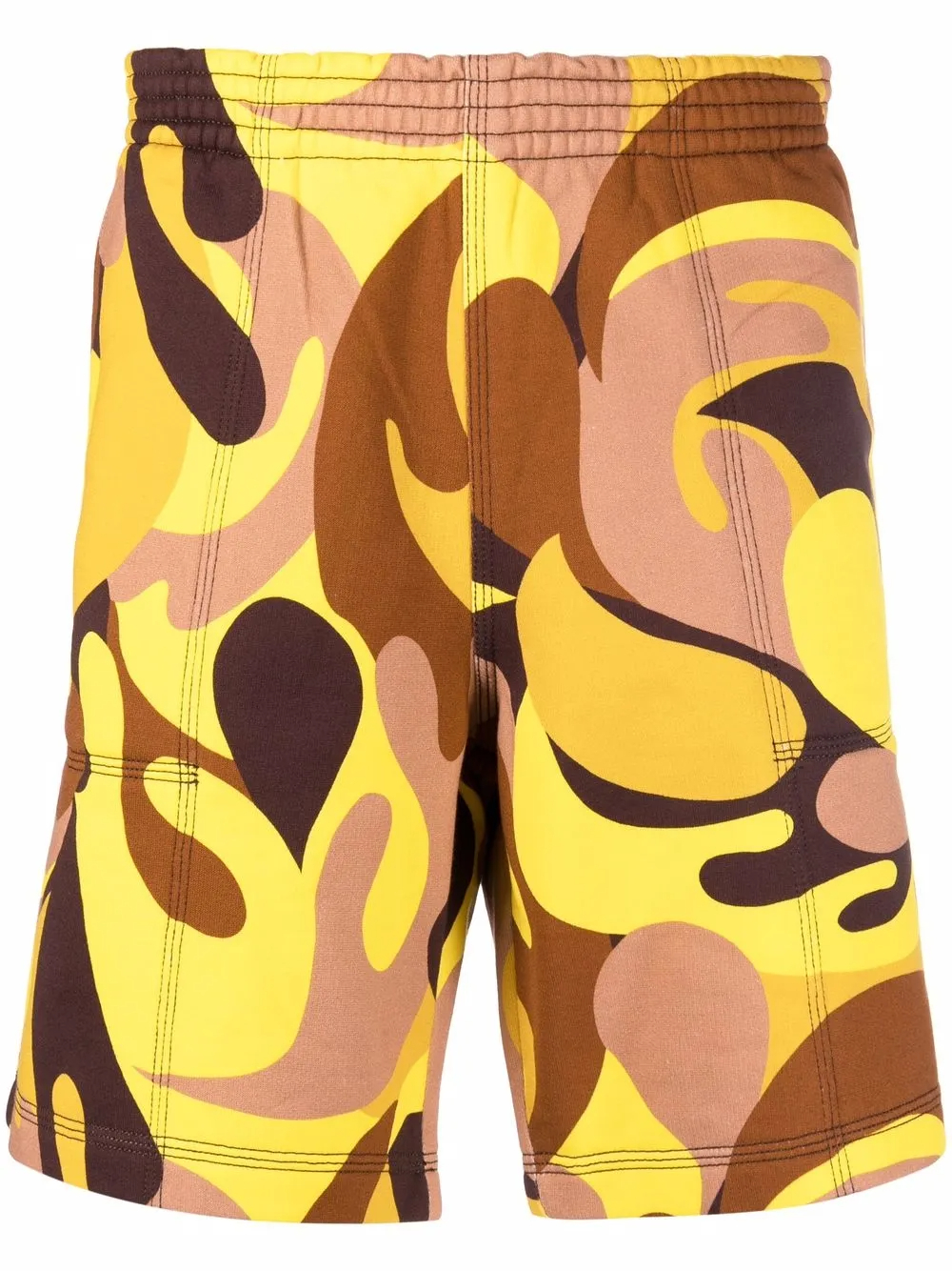 Shorts de treino em algodão com estampa camuflada abstrata em amarelo e marrom, 240 g/m² | Cintura elástica - SS007 1
