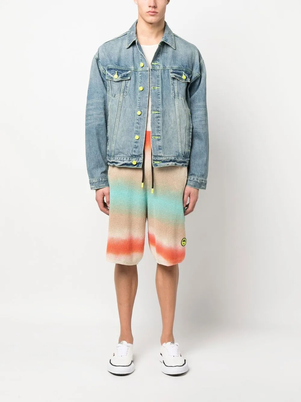 Shorts de algodón de punto teñido anudado multicolor de 320 g/m² | Cintura con cordón ajustable + Parche de carita sonriente - SS008 4