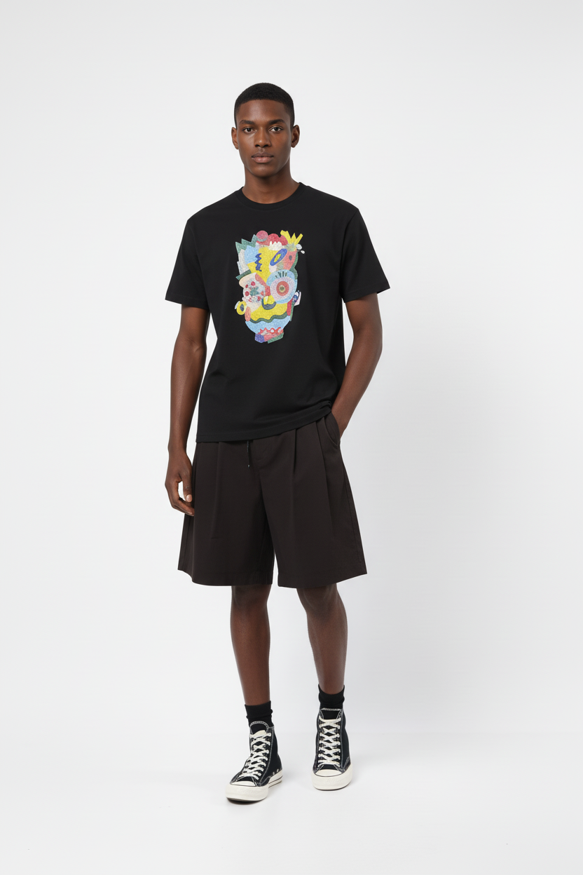 Camiseta de gola redonda com bordado de máscara Pop Art 265GSM, 100% algodão - EBDRTS012 5