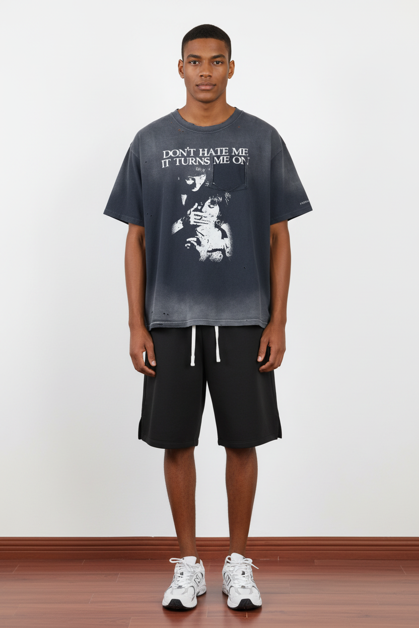 Camiseta gráfica de algodón de 290 g/m² de peso pesado, lavada con blanqueador en aerosol. 6