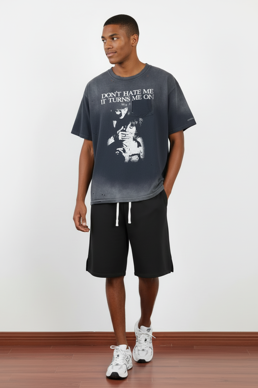 Camiseta gráfica de algodón de 290 g/m² de peso pesado, lavada con blanqueador en aerosol. 5