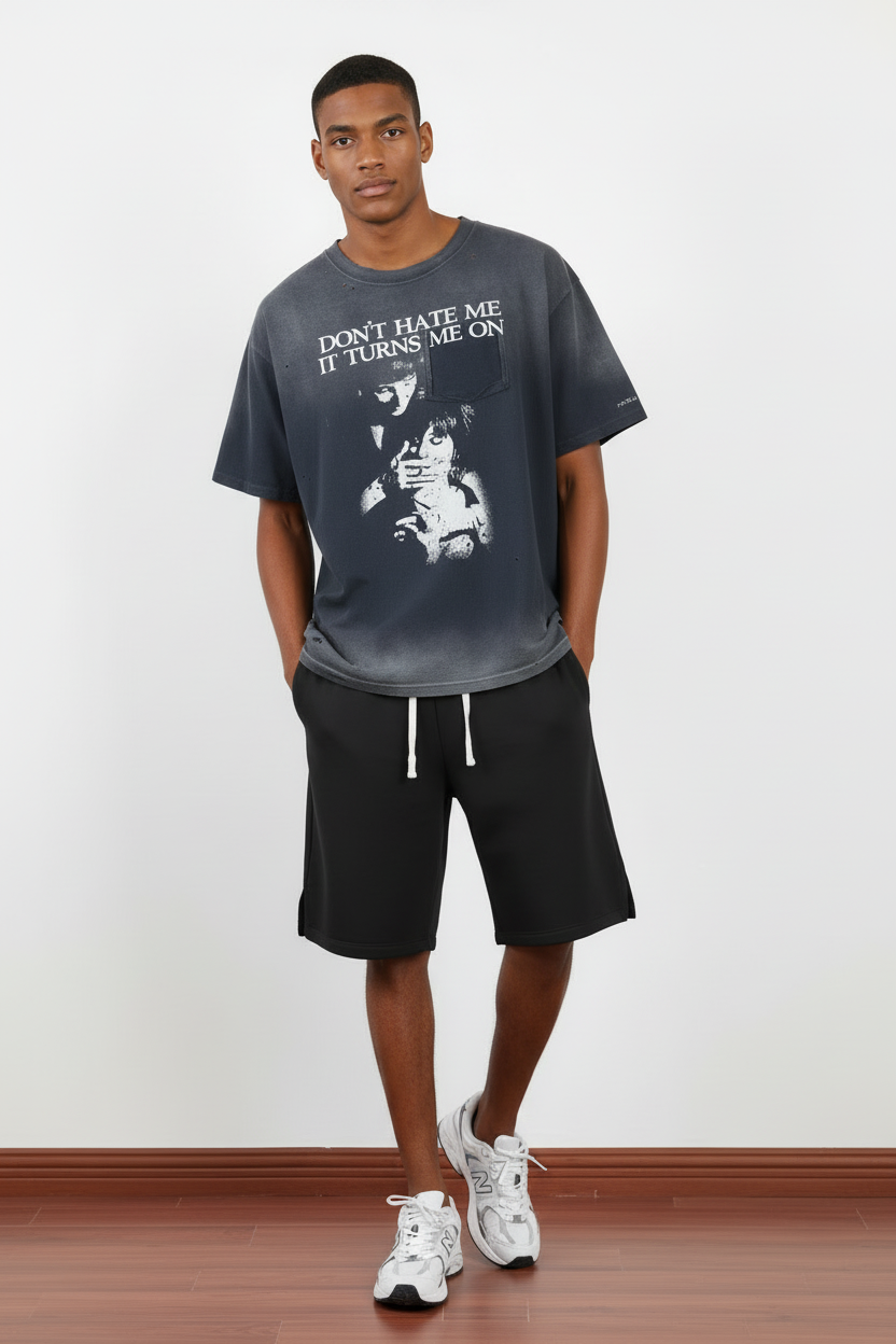 Camiseta gráfica de algodón de 290 g/m² de peso pesado, lavada con blanqueador en aerosol. 4