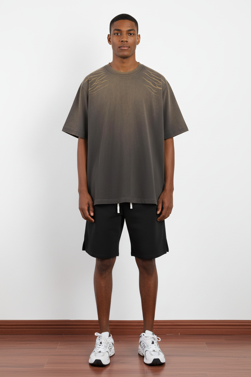 280GSM Heavyweight Taupe Acid Wash Branch-Print Cotton Oversized T-Shirt 9