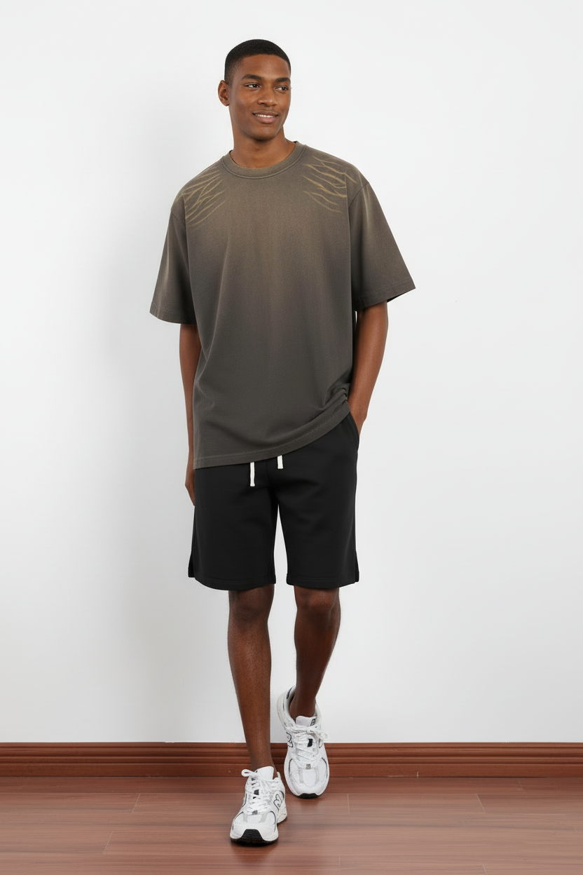 280GSM Heavyweight Taupe Acid Wash Branch-Print Cotton Oversized T-Shirt 5