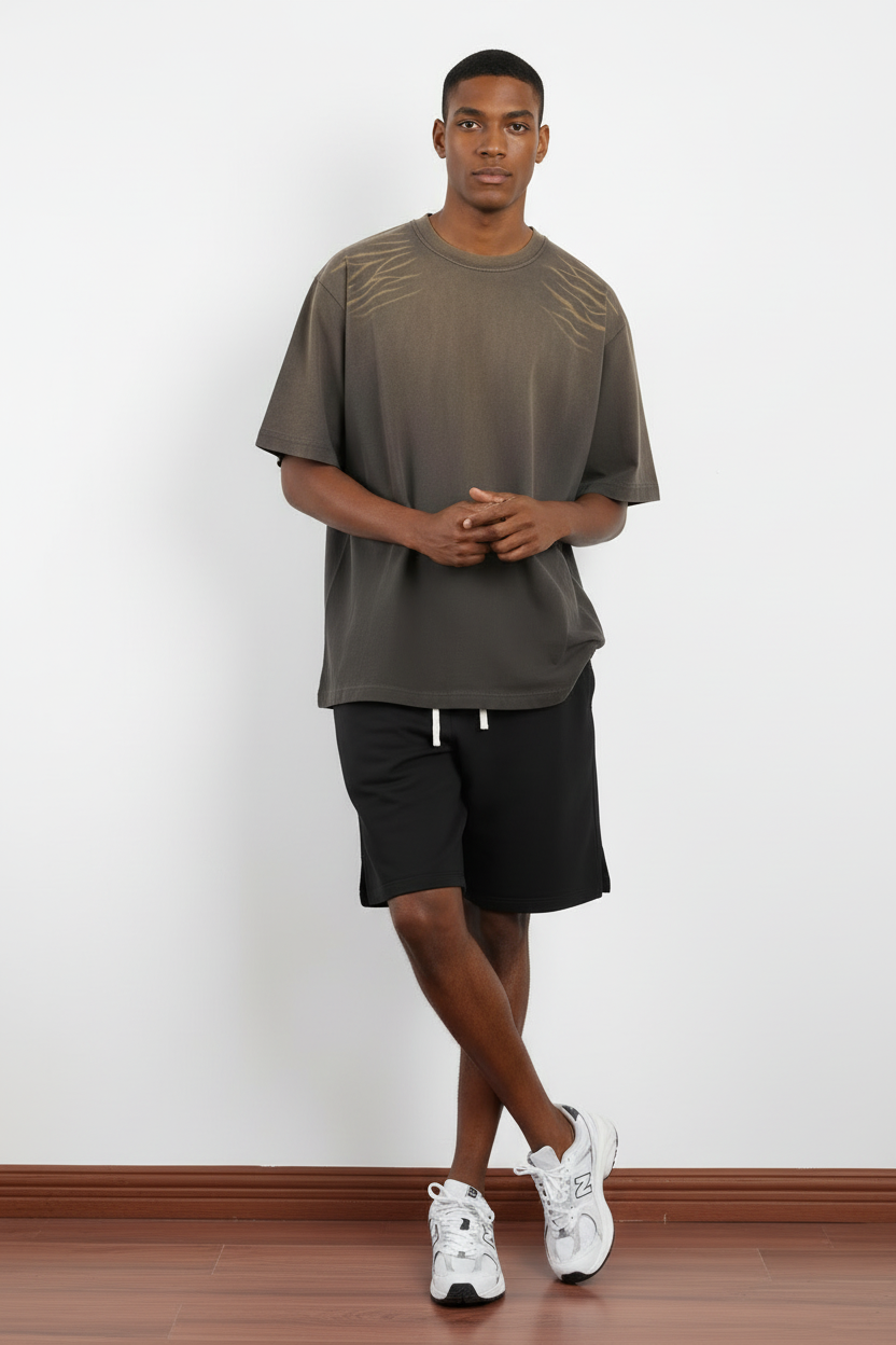 280GSM Heavyweight Taupe Acid Wash Branch-Print Cotton Oversized T-Shirt 4