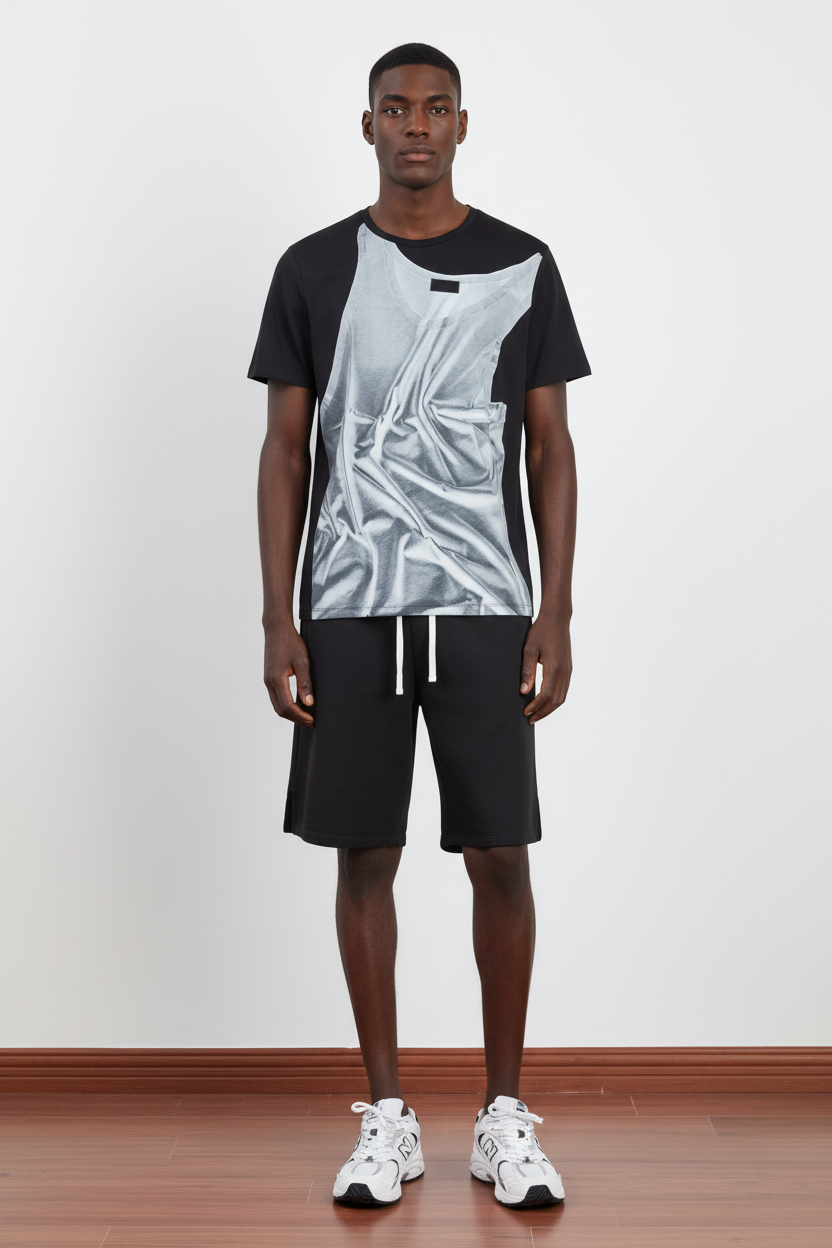 260 GSM Cotton Faux Tank Top Double-Collar DTG-Fabric-Overlay Graphic Cotton T-Shirt-PTTS008
