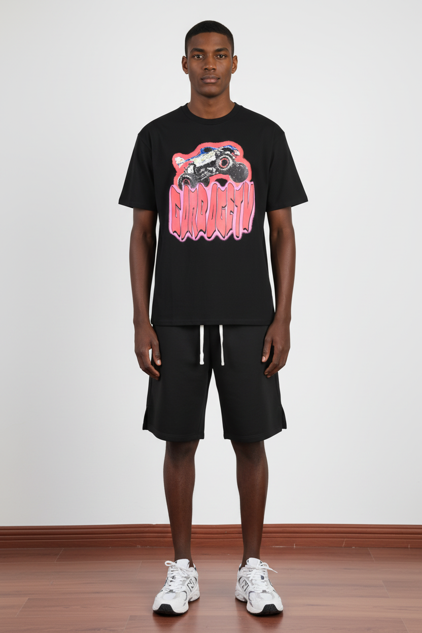 260g "Garbage TV" Monster Truck DTG Distressed Print Graphic Heavyweight Short-Sleeve Print Crewneck Cotton T-Shirt-PTTS003