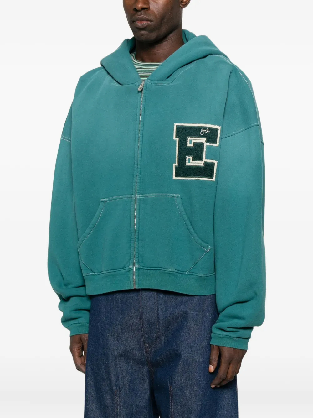 480g Heavyweight Vintage Collegiate Patch Zip-Up Hoodie