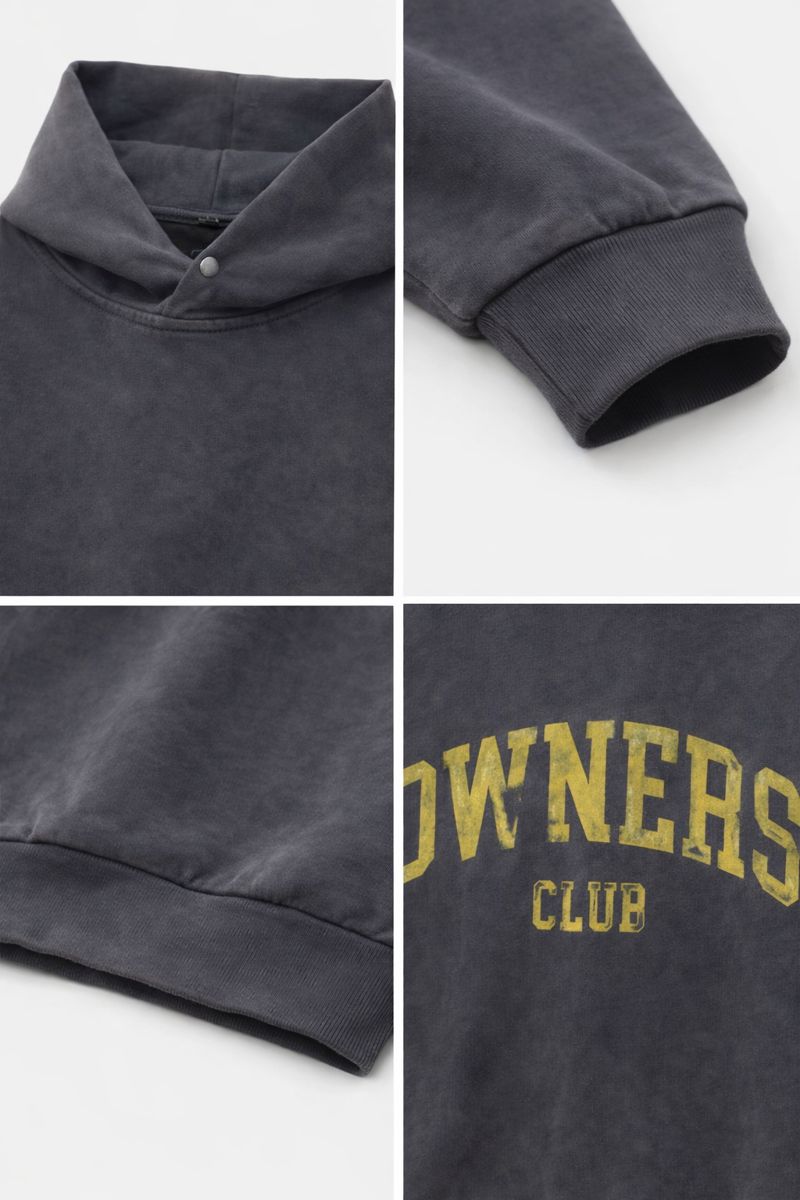 380GSM Faded Black Relaxed Boxy-Fit Heavyweight Vintage Washed Hoodie 6