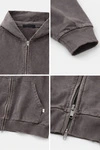 460 g/m² Brauner, gewaschener, abgenutzter Vintage-Hoodie mit Reißverschluss 6