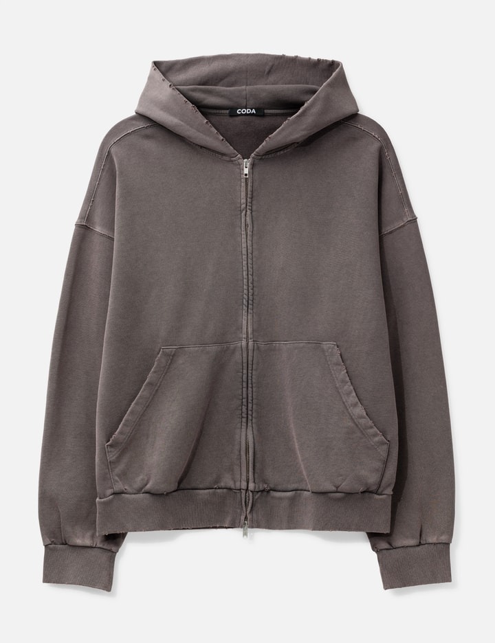 460 g/m² Brauner, gewaschener, abgenutzter Vintage-Hoodie mit Reißverschluss 2