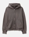 460 g/m² Brauner, gewaschener, abgenutzter Vintage-Hoodie mit Reißverschluss 2