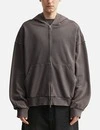 460 g/m² Brauner, gewaschener, abgenutzter Vintage-Hoodie mit Reißverschluss 1