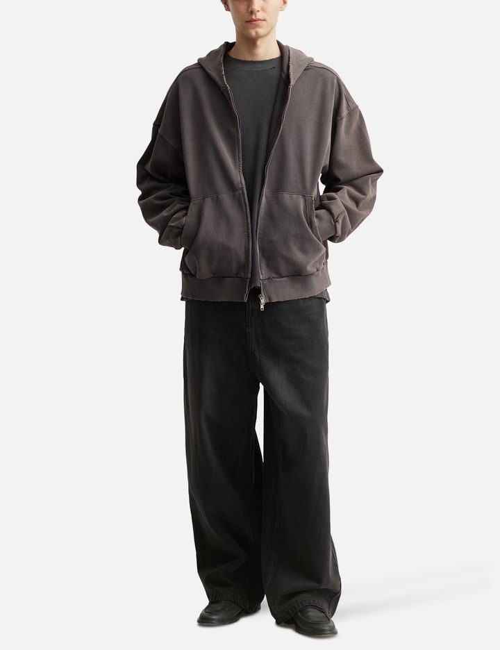 460 g/m² Brauner, gewaschener, abgenutzter Vintage-Hoodie mit Reißverschluss 4