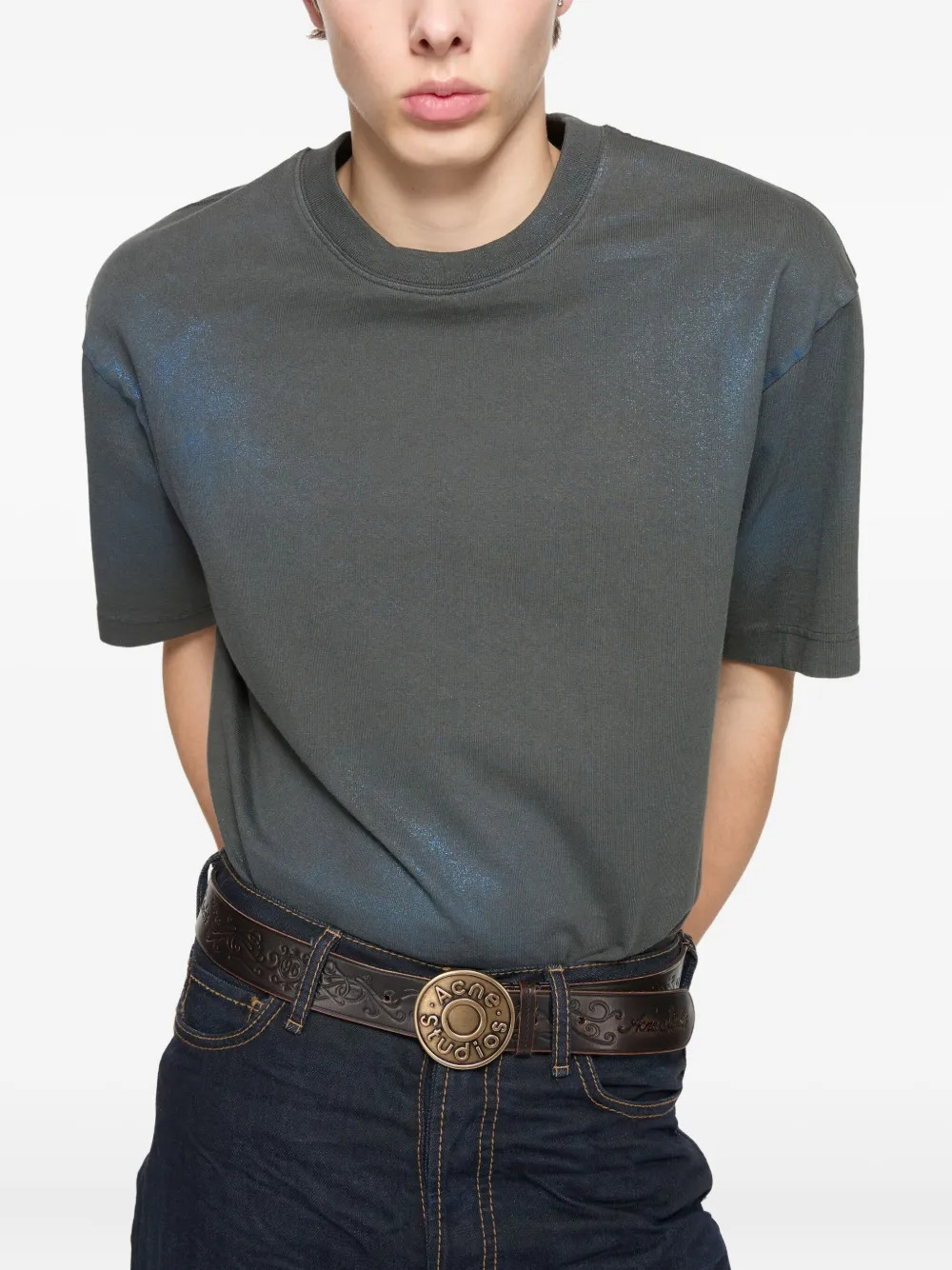 260GSM Men's Oversized Crewneck T-Shirt with Logo Print & Iridescent Spot Effect