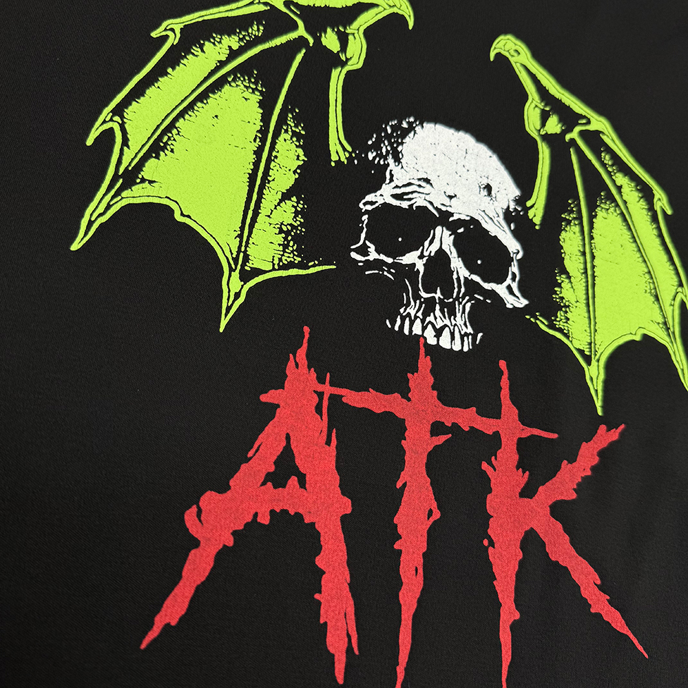 Camiseta extragrande ATK de 220 g/m² con estampado de calavera y murciélago | Camiseta urbana de tejido grueso 2