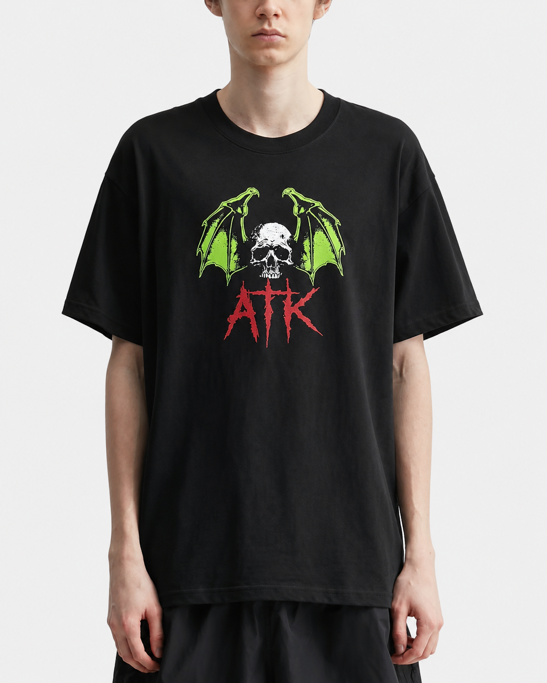 Camiseta extragrande ATK de 220 g/m² con estampado de calavera y murciélago | Camiseta urbana de tejido grueso 4