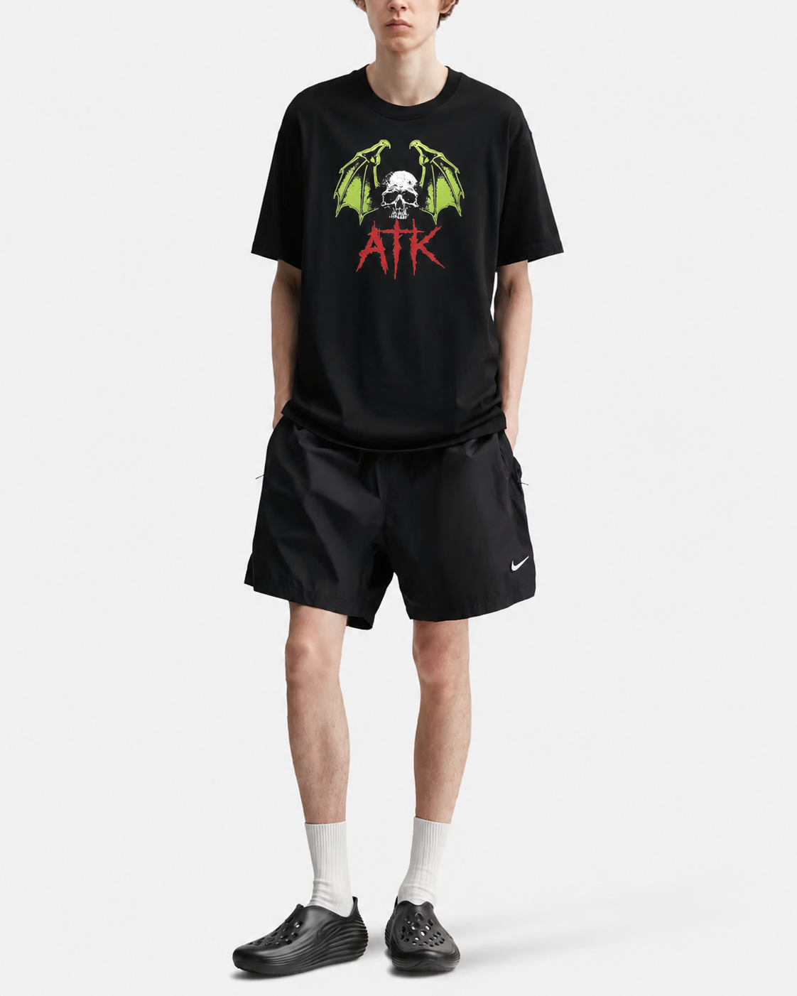 Camiseta extragrande ATK de 220 g/m² con estampado de calavera y murciélago | Camiseta urbana de tejido grueso 6