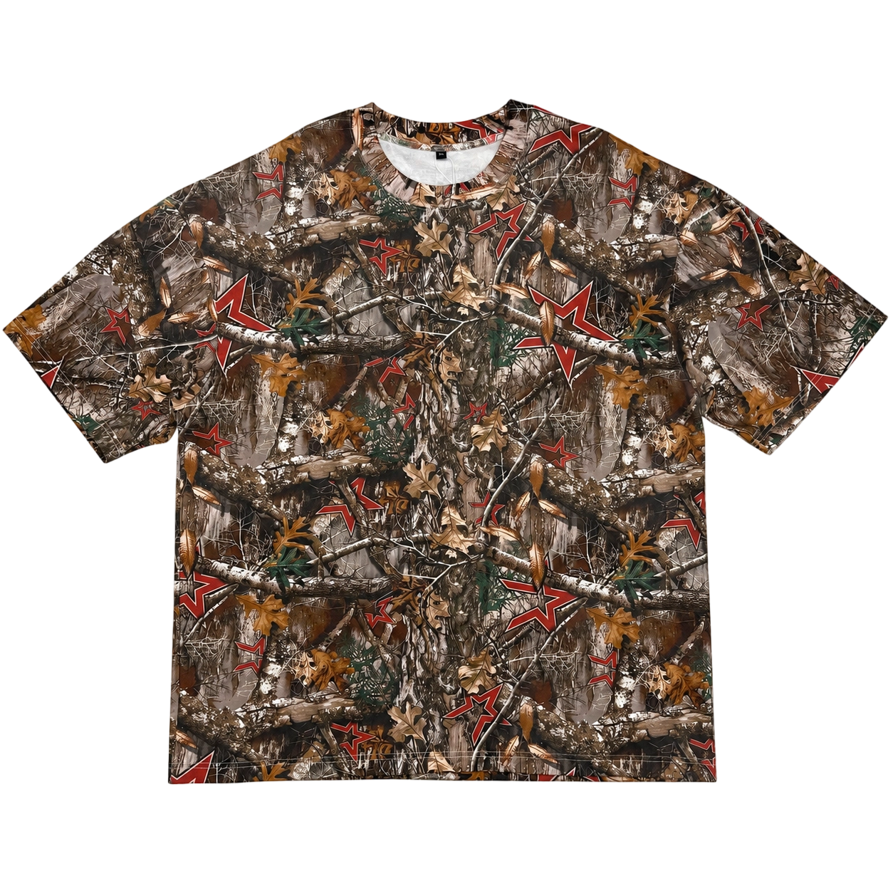Real Tree Camo Red Star DTG Print T-Shirt | 100% Cotton 230GSM Heavyweight Casual Streetwear Tee