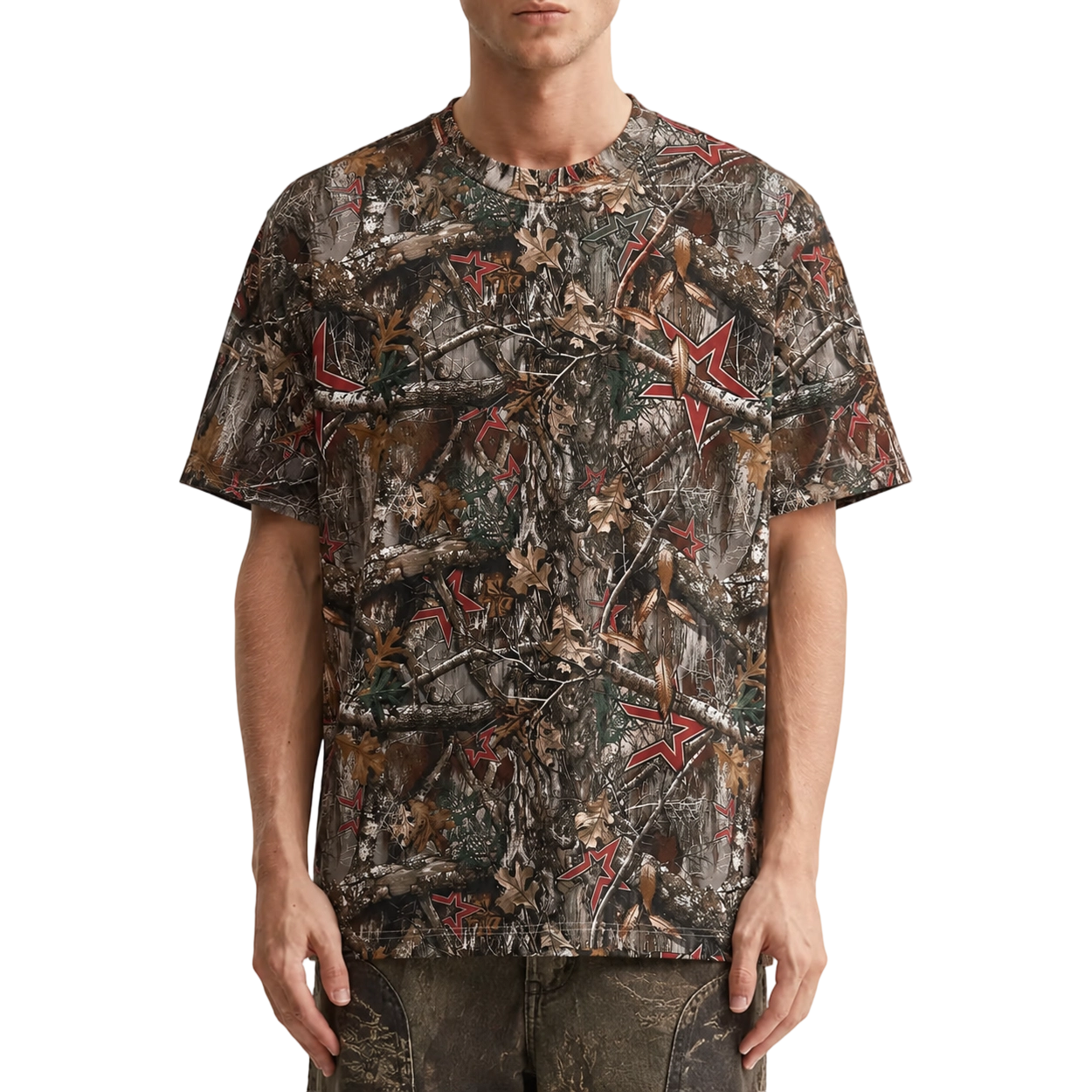 Футболка с принтом Real Tree Camo Red Star DTG | 100% хлопок, плотность 230 г/м², повседневная футболка в уличном стиле 4