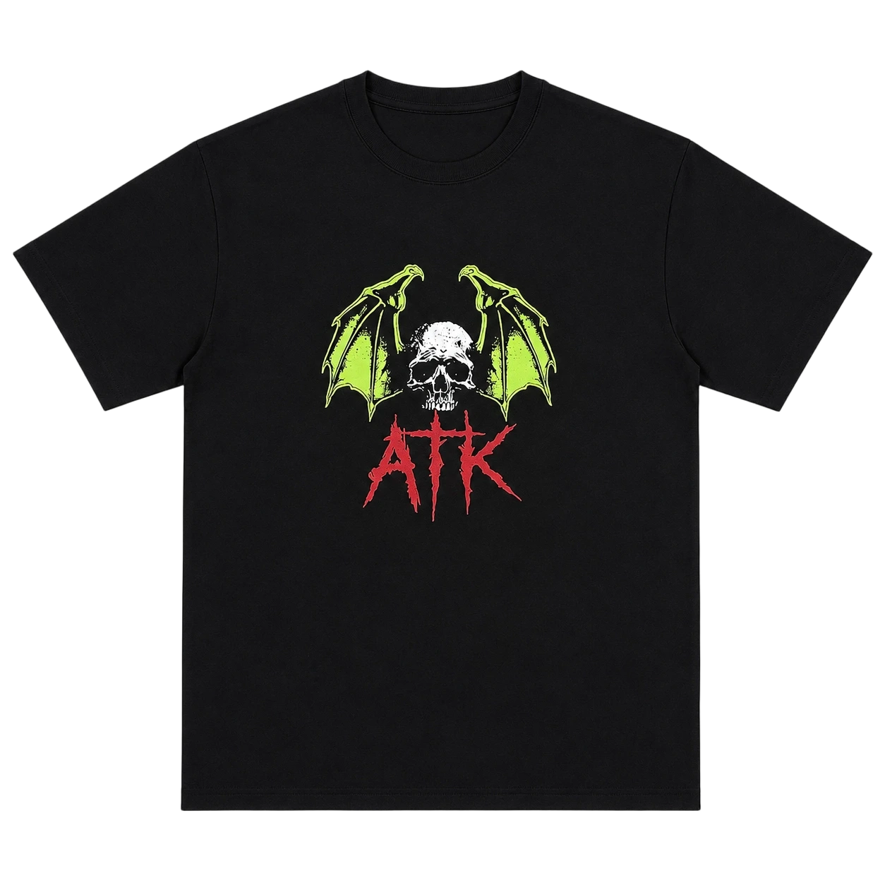 Camiseta extragrande ATK de 220 g/m² con estampado de calavera y murciélago | Camiseta urbana de tejido grueso 1