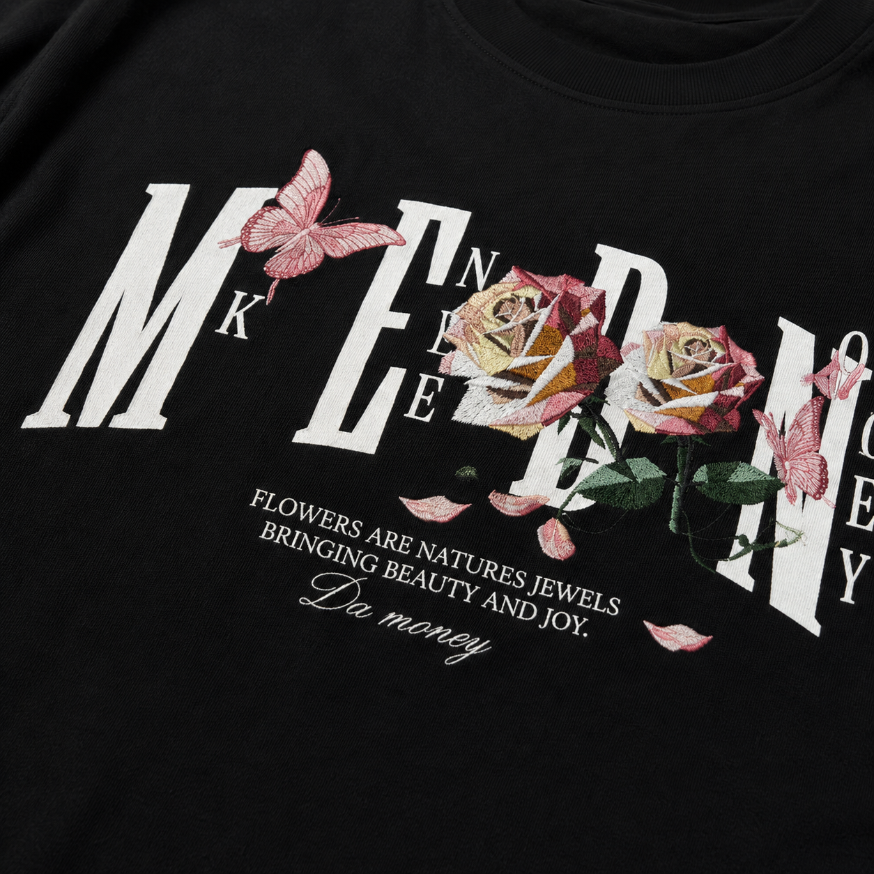 270GSM 厚手コットン ローズ柄 フラット刺繍 リラックスフィット 長袖Tシャツ 11