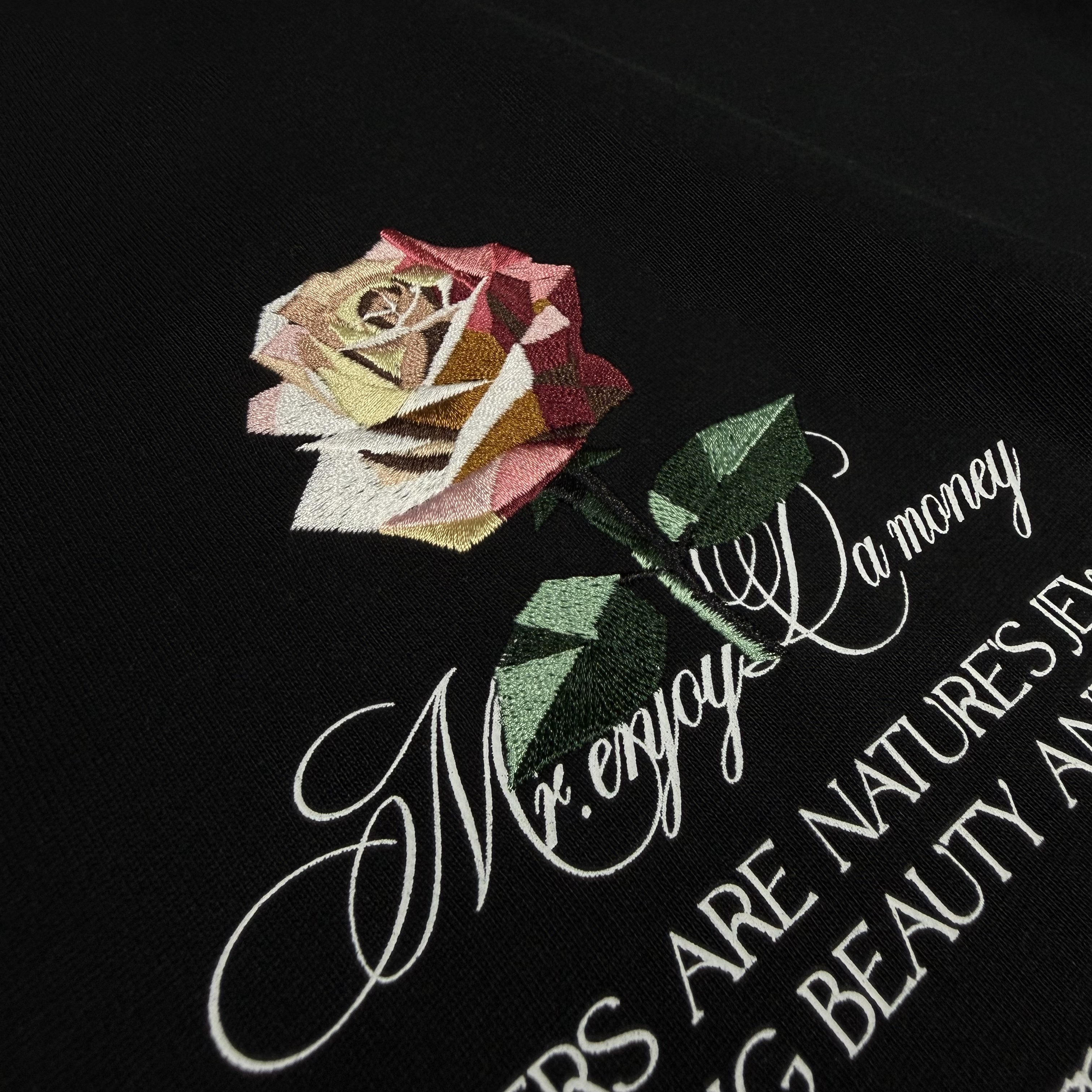 270GSM 厚手コットン ローズ柄 フラット刺繍 リラックスフィット 長袖Tシャツ 10