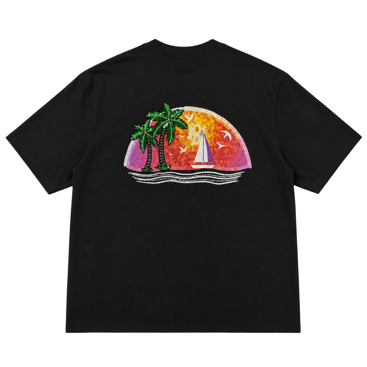 270GSM 厚手コットン スパンコールビーズ刺繍 オーバーサイズフィットTシャツ 3