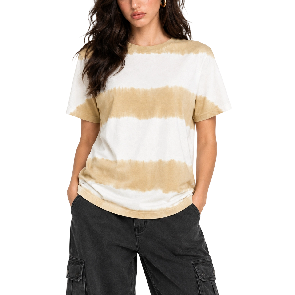 Camiseta de gola redonda em algodão orgânico com estampa tie-dye listrada e dobra horizontal, 240 g/m² 4