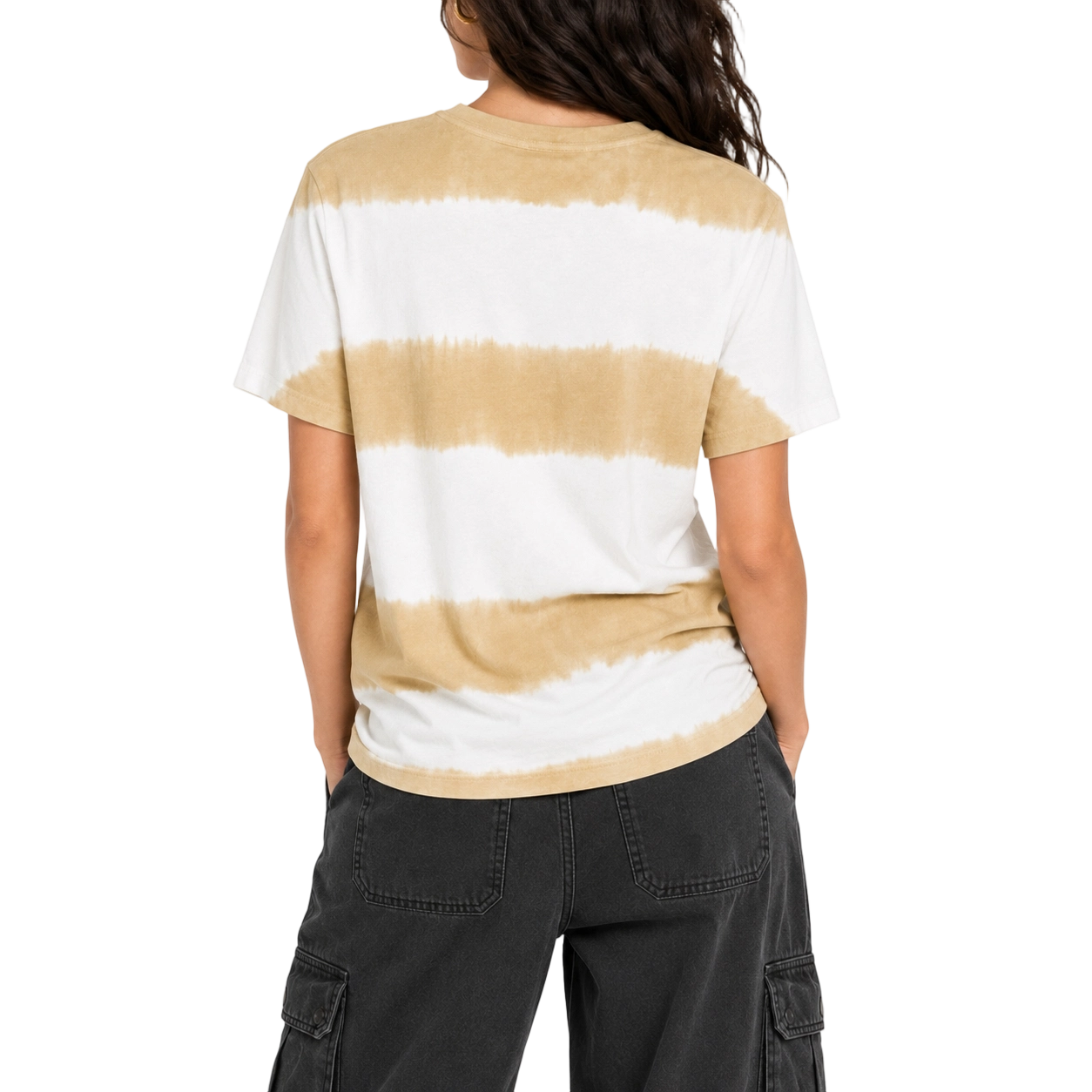 Camiseta de gola redonda em algodão orgânico com estampa tie-dye listrada e dobra horizontal, 240 g/m² 5