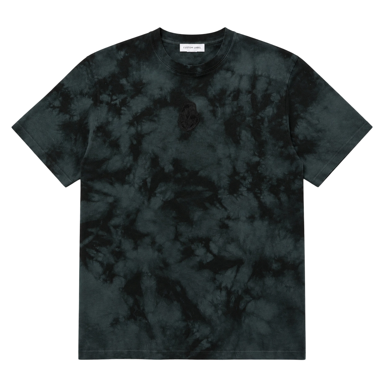 260GSM Ice Dye Cotton Crewneck T-Shirt with Skull Flat Embroidery