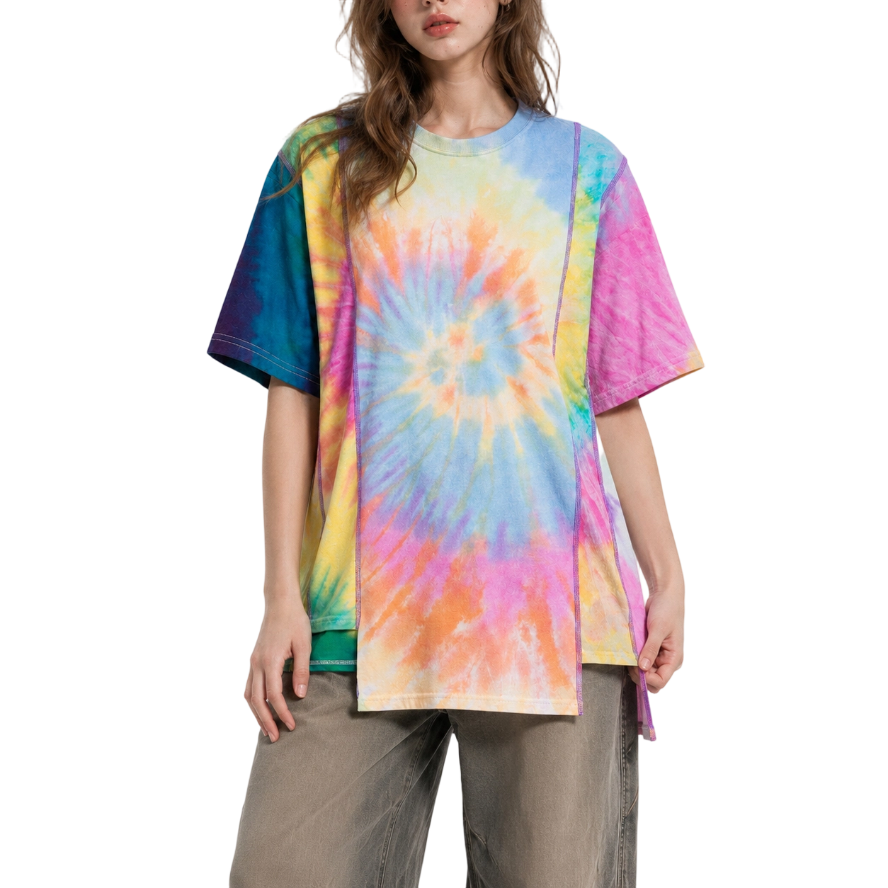 تی‌شرت مردانه طرح Spiral Tie Dye چند رنگ 240GSM با طرح وصله‌دار 4