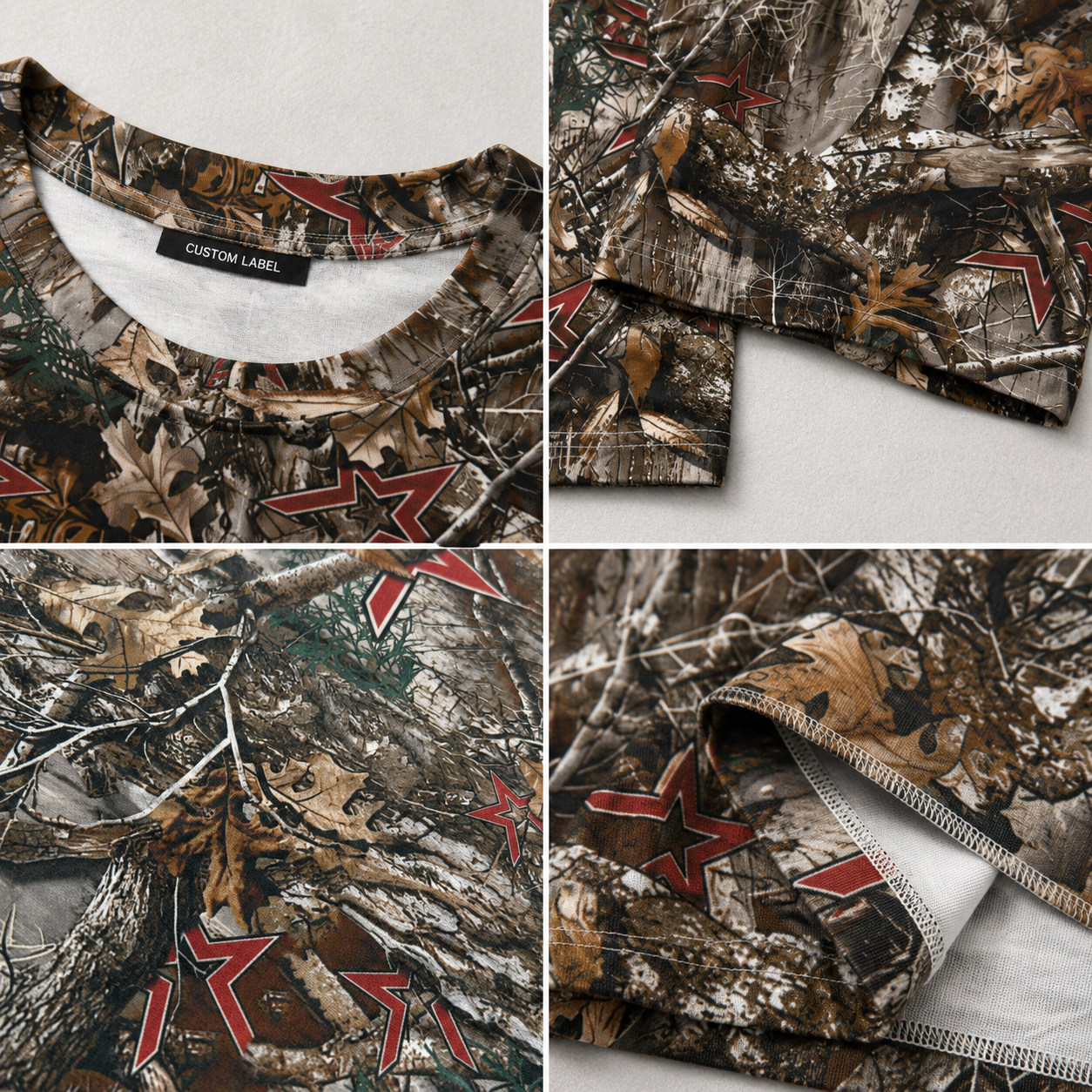 חולצת טריקו בצבע הסוואה Realtree עם הדפס כוכב אדום, 100% כותנה, בדוגמת 230 גרם למ"ר 6
