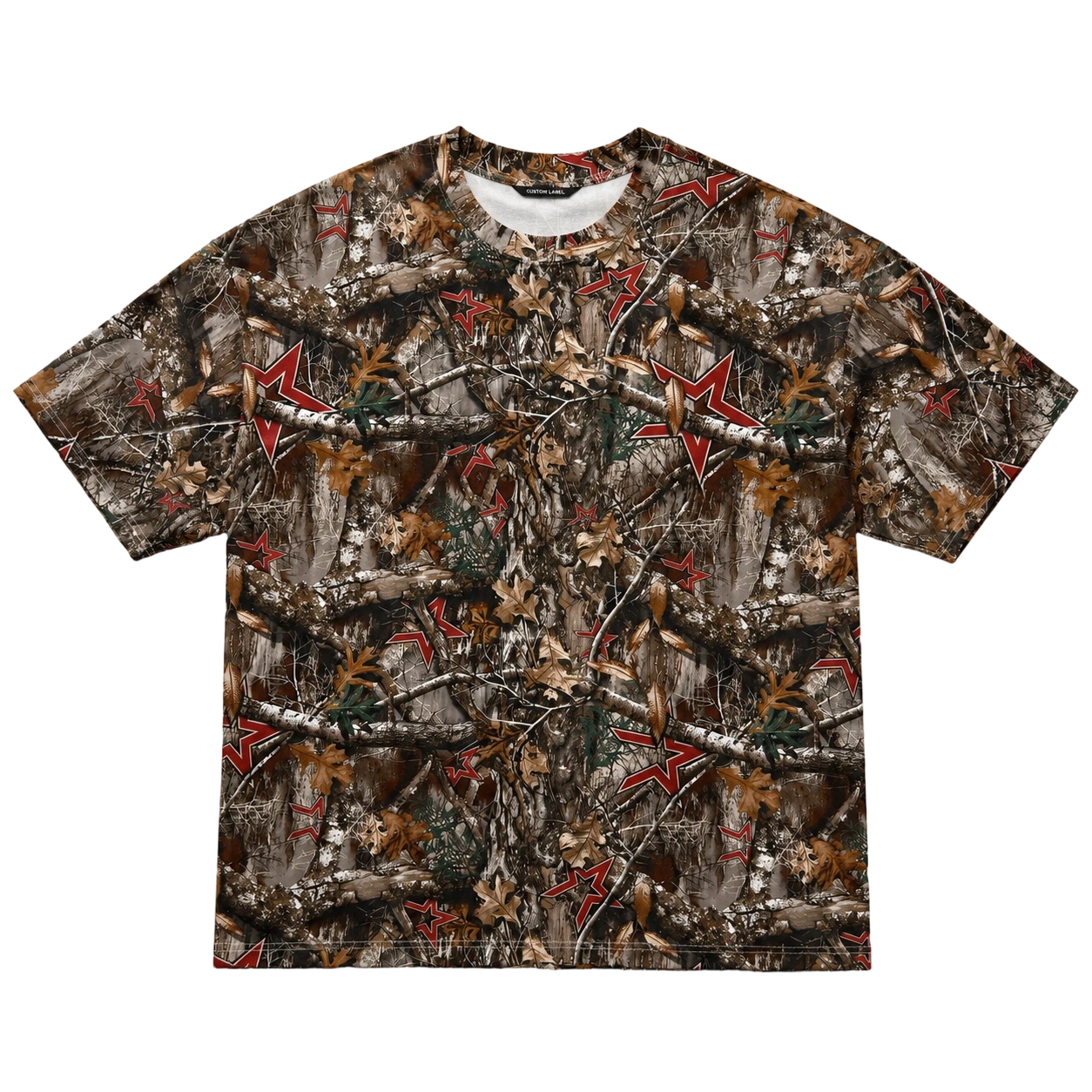 230GSM 100%コットン Realtree カモフラージュTシャツ、レッドスターDTGプリント 1