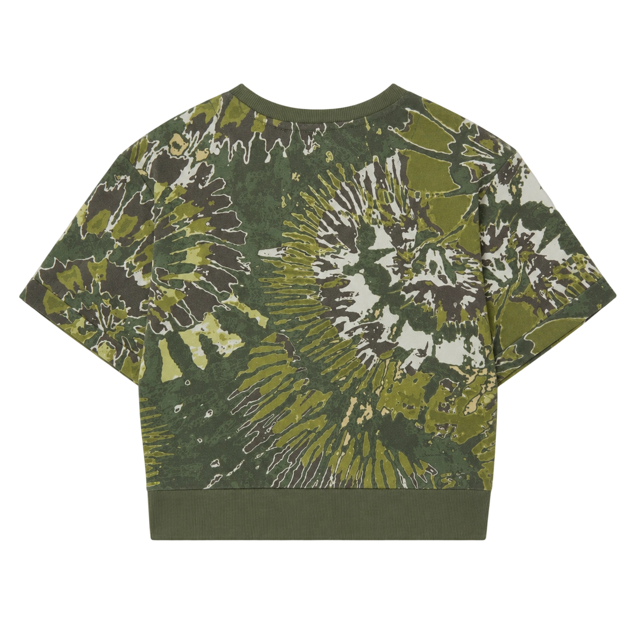 Haut court camouflage tie-dye 280 g/m² (95 % coton, 5 % élasthanne) avec écusson brodé