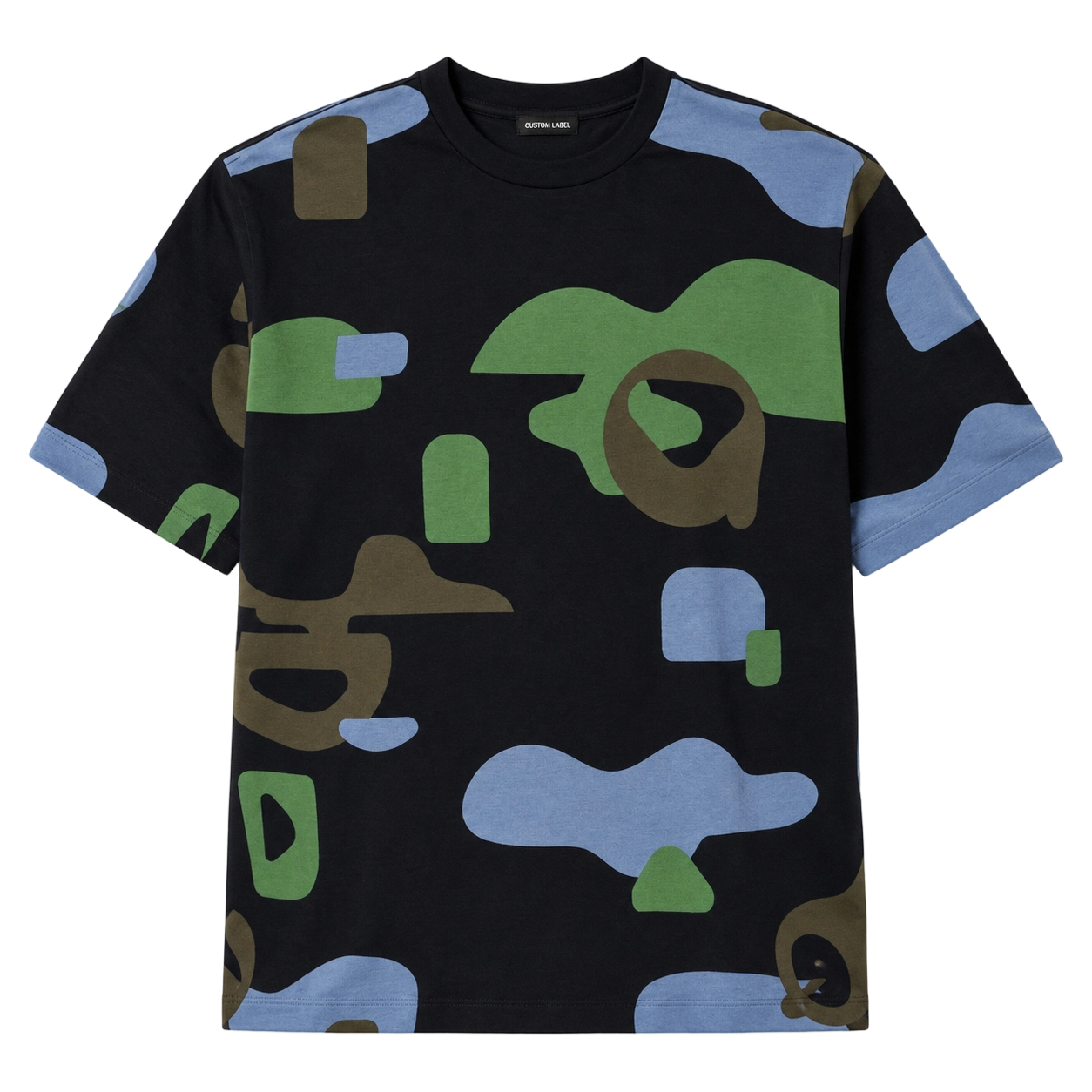 T-shirt en coton à manches longues et col rond, imprimé camouflage intégral 220 g/m²